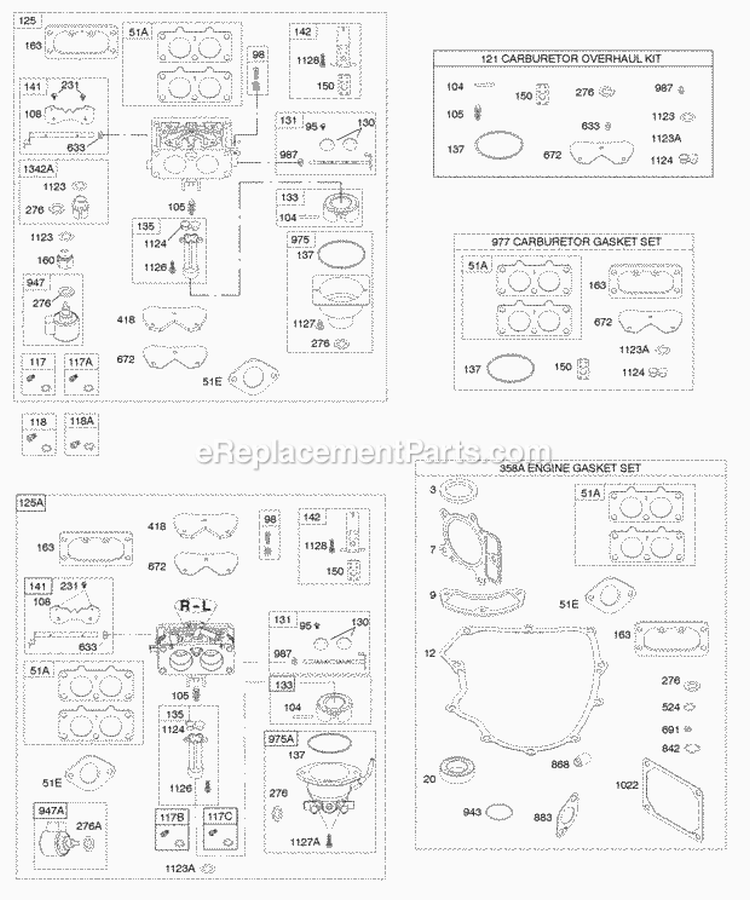 Carburetor Gasket Set-Engine Kit - Carburetor Overhaul Diagram and Parts List for 446677-0125-B1  Briggs and Stratton Engine
